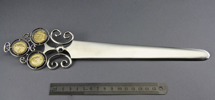 Antique Silver Letter Opener - Gold Sovereigns, 50th Wedding Anniversary